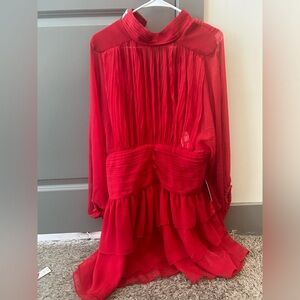 NWT express size 10 red dress. Sheer sleeves. Originally $109.